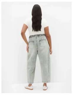 City Chic Harley Fit Tess Barrel Leg Ankle Grazer Jean in Sage Acid Wash