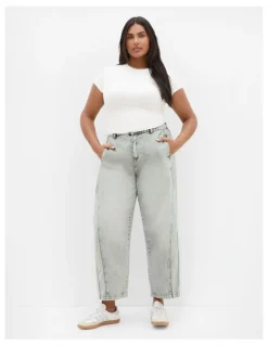 City Chic Harley Fit Tess Barrel Leg Ankle Grazer Jean in Sage Acid Wash