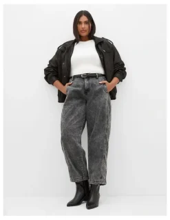 City Chic Harley Fit Tess Barrel Leg Ankle Grazer Jean in Grey Acid Wash