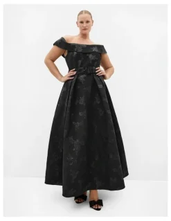 City Chic High Status Off Shoulder Maxi Dress in Black