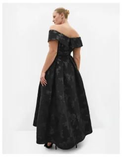 City Chic High Status Off Shoulder Maxi Dress in Black
