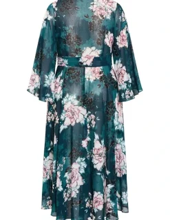 City Chic Jade Blossom Long Sleeve Maxi Dress in Jade