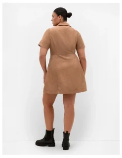 City Chic Leia Short Sleeve Mini Dress in Caramel
