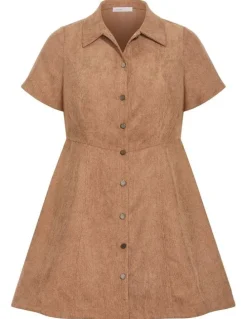 City Chic Leia Short Sleeve Mini Dress in Caramel