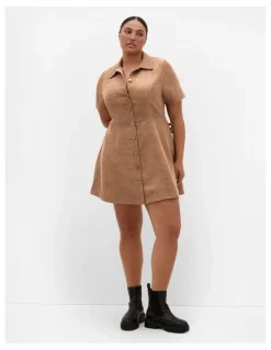 City Chic Leia Short Sleeve Mini Dress in Caramel