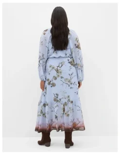 City Chic Love Border Print Maxi Dress in Cornflower