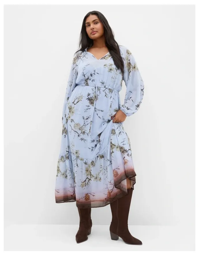 City Chic Love Border Print Maxi Dress in Cornflower