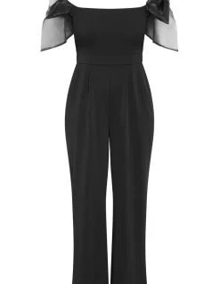 City Chic Macie Bow Detail Jumpsuit in Black