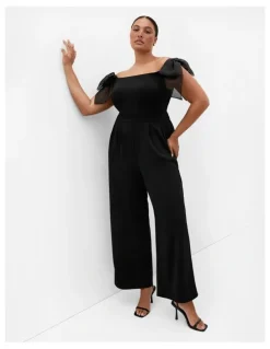 City Chic Macie Bow Detail Jumpsuit in Black