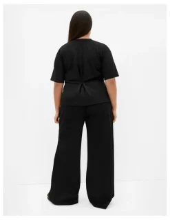 City Chic Mae Short Sleeve Sweat Top in Black
