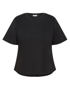 City Chic Mae Short Sleeve Sweat Top in Black