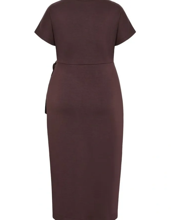 City Chic Mae Side Tie Midi Dress in Espresso
