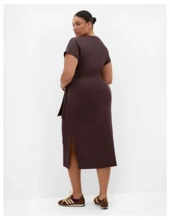 City Chic Mae Side Tie Midi Dress in Espresso