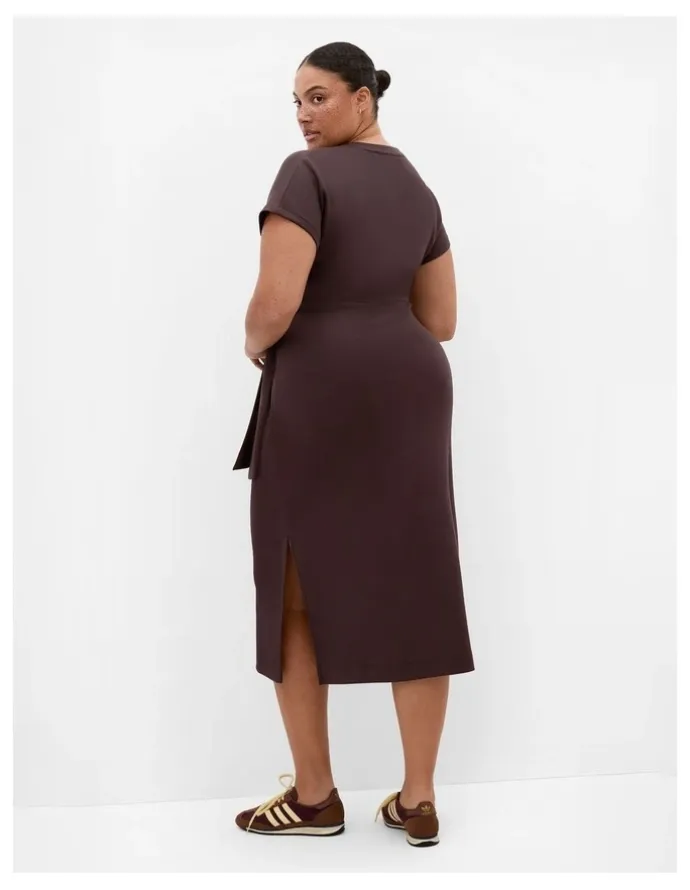 City Chic Mae Side Tie Midi Dress in Espresso