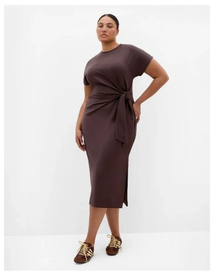 City Chic Mae Side Tie Midi Dress in Espresso