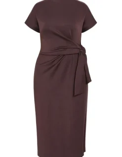 City Chic Mae Side Tie Midi Dress in Espresso