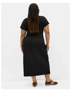City Chic Mae Side Tie Midi Dress in Black