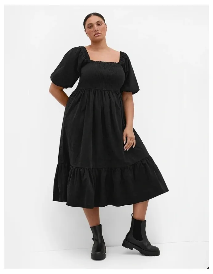 City Chic Molli Corduroy Midi Dress in Black