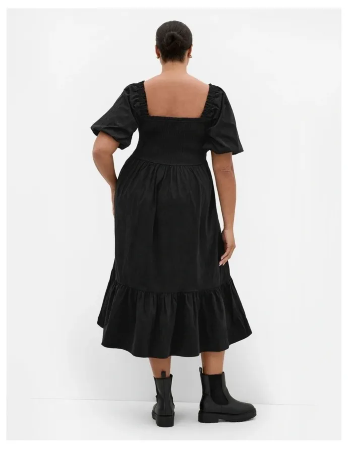 City Chic Molli Corduroy Midi Dress in Black