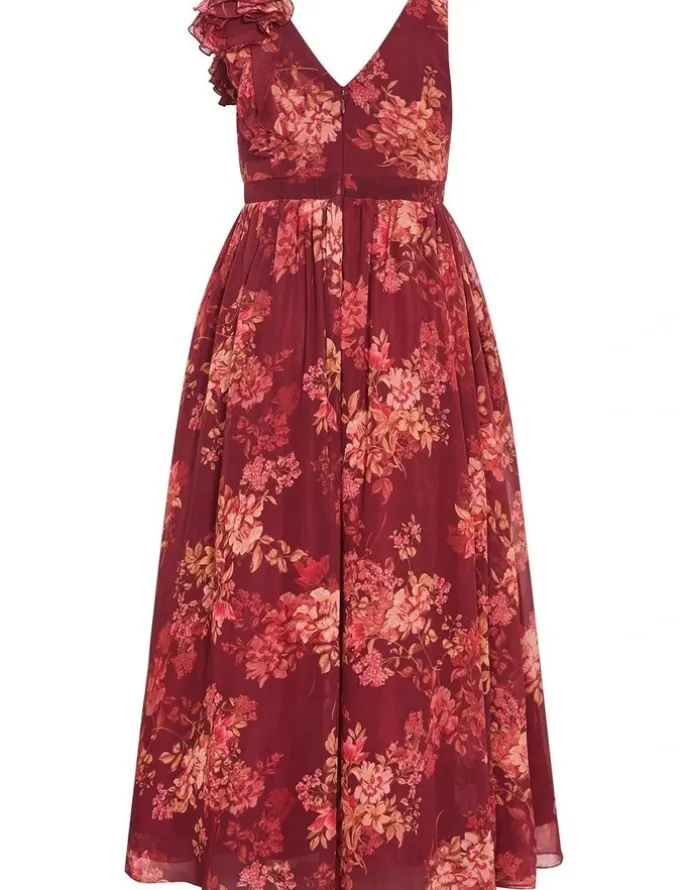 City Chic Mystique Print Ruffle Maxi Dress in Rust