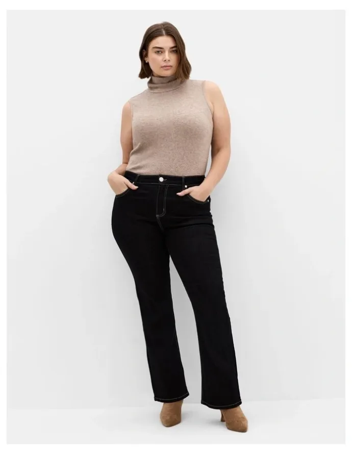 City Chic Plus Size CC Bootleg Short Denim Jean in black wash