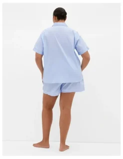 City Chic Plus Size Stripe Cotton Pyjama Short in sky blue