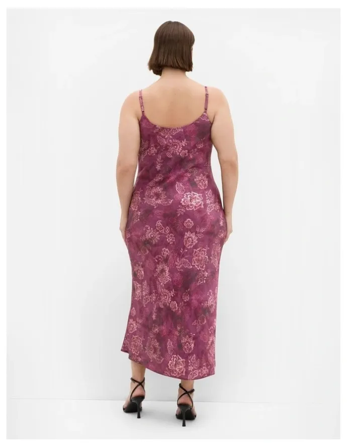 City Chic Sadie Lace Print Slip Dress in Mulberry