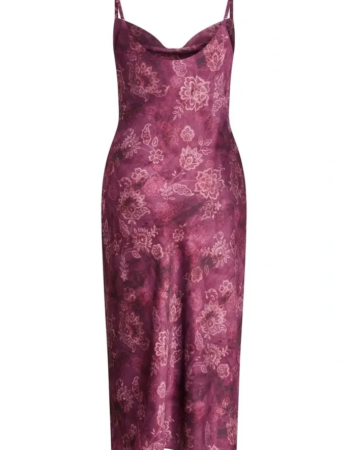 City Chic Sadie Lace Print Slip Dress in Mulberry