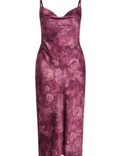 City Chic Sadie Lace Print Slip Dress in Mulberry