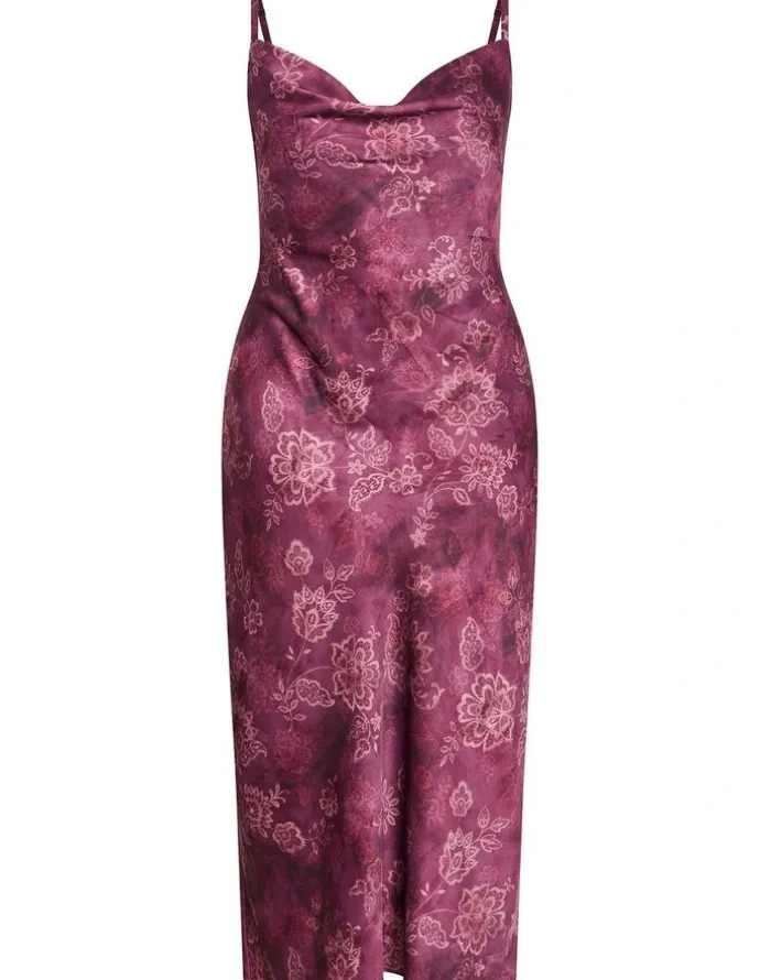 City Chic Sadie Lace Print Slip Dress in Mulberry