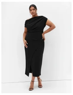 City Chic Sassy Off Shoulder Dress in Black