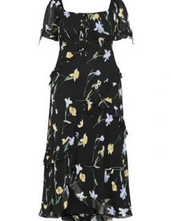 City Chic Shayla Petal Print Maxi Dress in Black