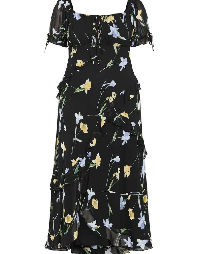 City Chic Shayla Petal Print Maxi Dress in Black