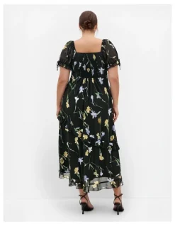 City Chic Shayla Petal Print Maxi Dress in Black
