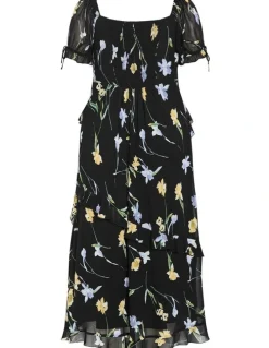 City Chic Shayla Petal Print Maxi Dress in Black