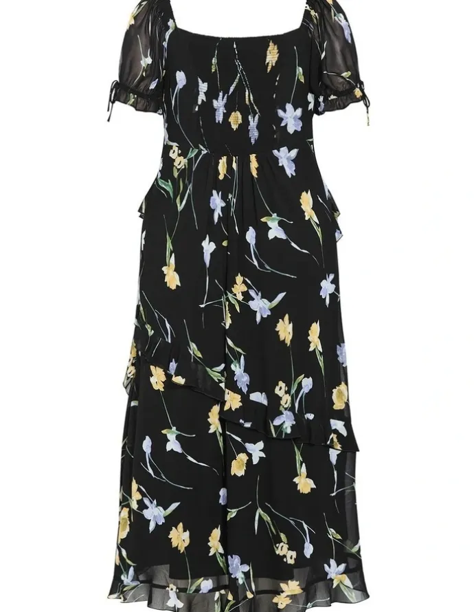 City Chic Shayla Petal Print Maxi Dress in Black