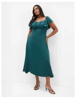 City Chic Sherry Tieinback Dress in Emerald