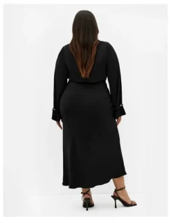 City Chic Tara Long Sleeve Maxi Dress in Black