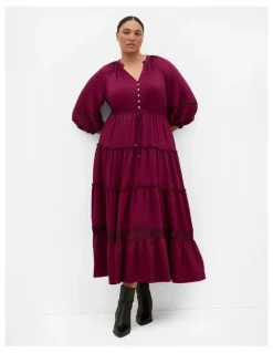 City Chic Tiana Tier Maxi Dress in Berry