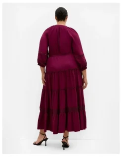 City Chic Tiana Tier Maxi Dress in Berry