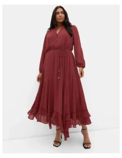 City Chic Yasmine Long Sleeve Maxi Dress in Burnt Sienna