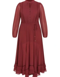 City Chic Yasmine Long Sleeve Maxi Dress in Burnt Sienna