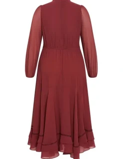 City Chic Yasmine Long Sleeve Maxi Dress in Burnt Sienna