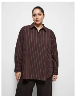 Commonry Good Earth Cotton Demi Shirt in Bitter Chocolate Stripe