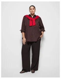 Commonry Good Earth Cotton Demi Shirt in Bitter Chocolate Stripe