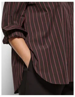 Commonry Good Earth Cotton Demi Shirt in Bitter Chocolate Stripe