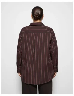 Commonry Good Earth Cotton Demi Shirt in Bitter Chocolate Stripe