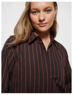 Commonry Good Earth Cotton Demi Shirt in Bitter Chocolate Stripe
