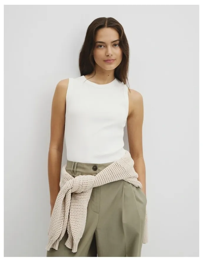 Country Road Australian Cotton High Neck Tank in White