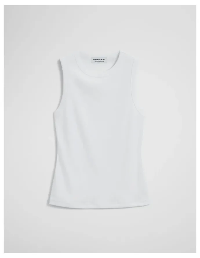 Country Road Australian Cotton High Neck Tank in White